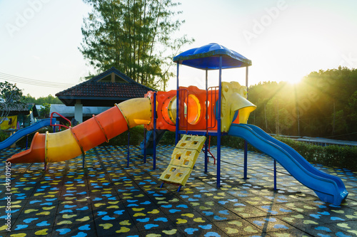 Children playground  activities in public park at sunlight morning.