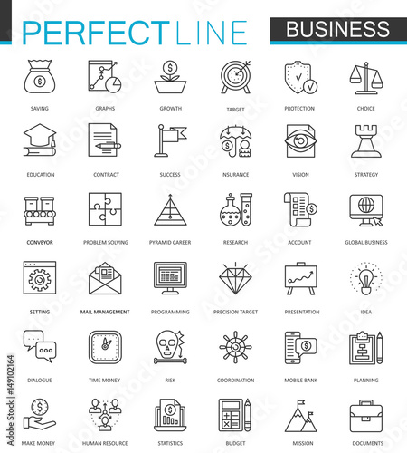 Business thin line web icons set. Outline stroke icon design.