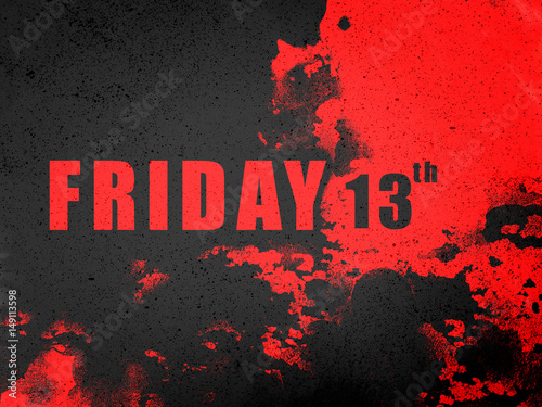 Friday 13th word on black splash and red abstract background illustration
