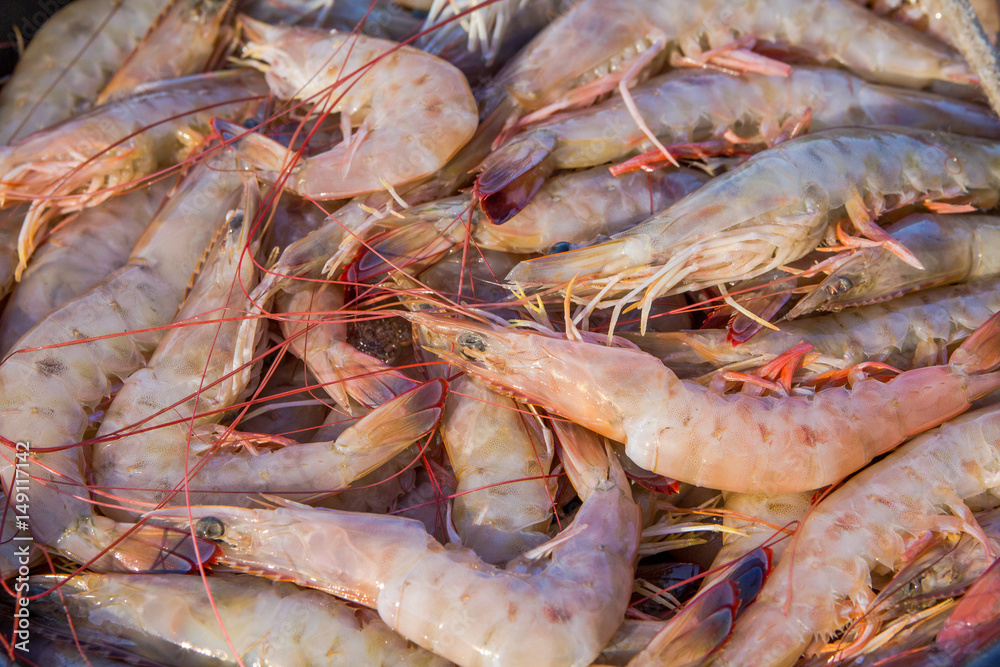 A bunch of red raw shrimps