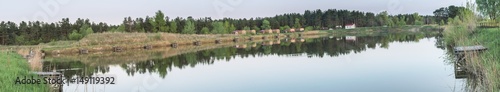 Lake with places for fishing near Kiev, Ukraine.