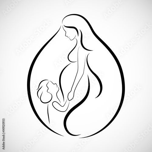 Contour illustration of mom and baby on a white background. Illustration of Mother's Day.