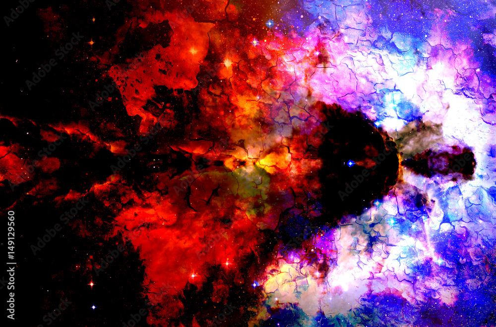 Cosmic space and stars, color cosmic abstract background. Crackle structure.