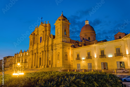 The famous baroque cathedral of Noto in Sicily, Italy, at night