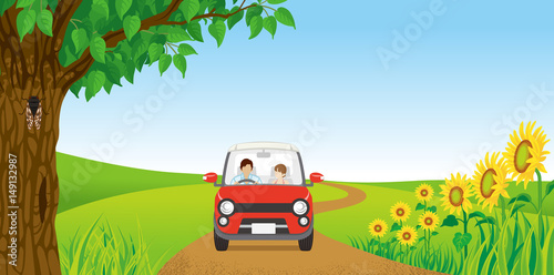 Couple driving in Summer nature