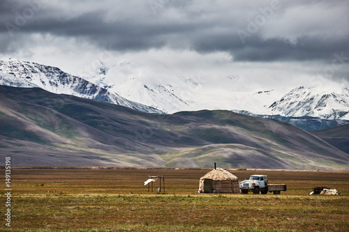 Nomad yurt in the mountain valley of Central Asia