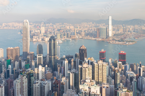 City of Hong Kong business area over Victoria Sea  cityscape background
