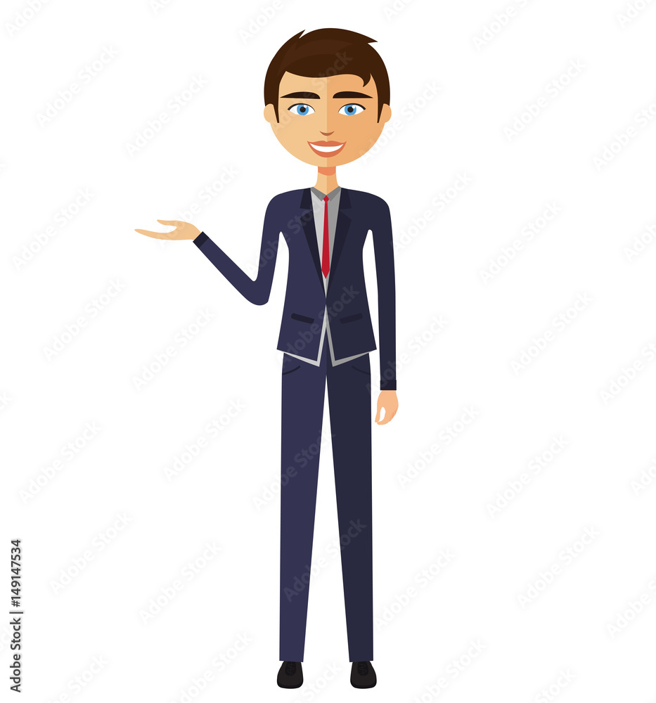 Businessman presents something flat cartoon illustration. Businessman presents something flat cartoon illustration.