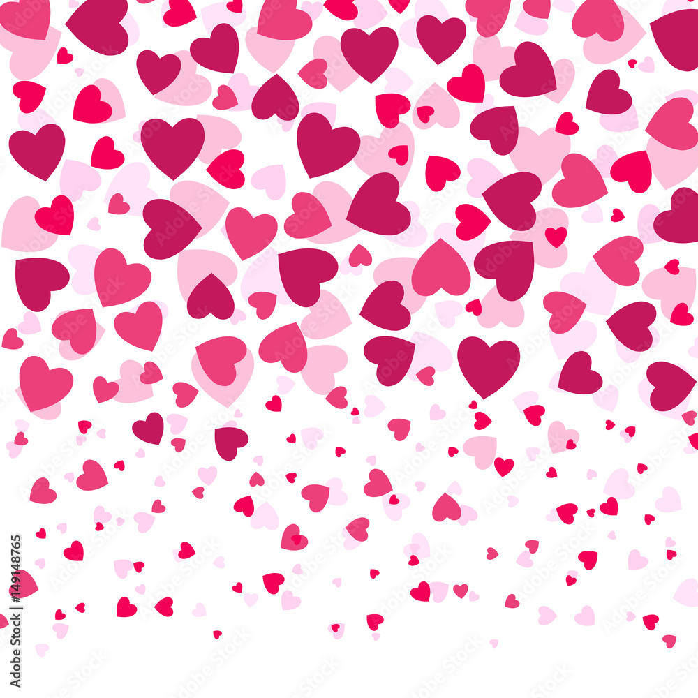 Love romantic background witn colorful hearts, Valentines day pattern, invitation card design.