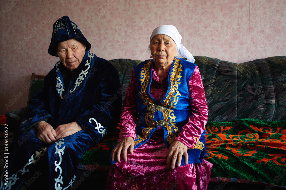 Kazakhstan, Kazakh family, the grandmother, the grandfather and the grandson