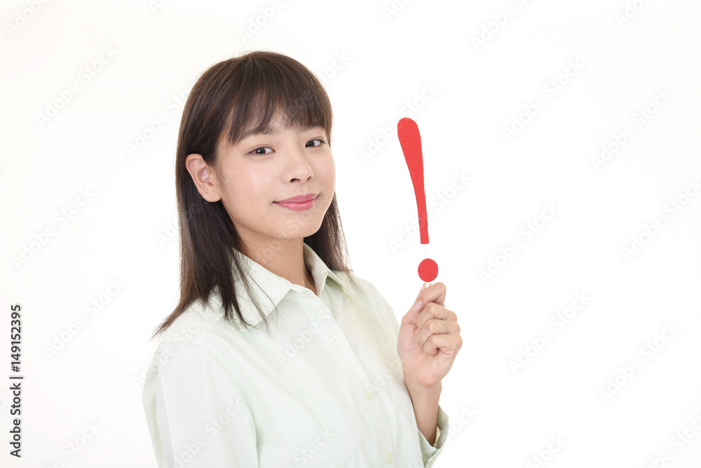 感嘆符を持つ女性 感嘆符を持つ女性