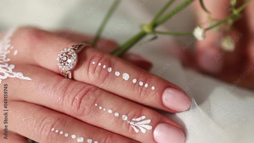 Hand and arm painted with henna. Close-up. Wedding preparation Hand and arm painted with henna. Close-up. Wedding preparation
