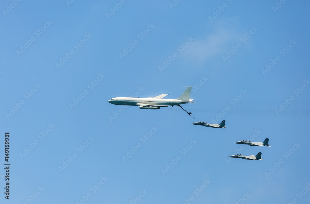 Refueling military aircraft in the sky of Israel
