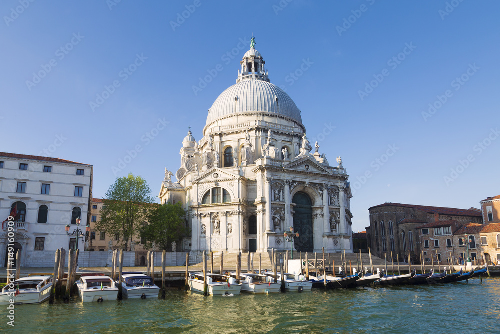 The Grand canal with views of the Cathedral Santa Maria della Salute, Venice, Italy