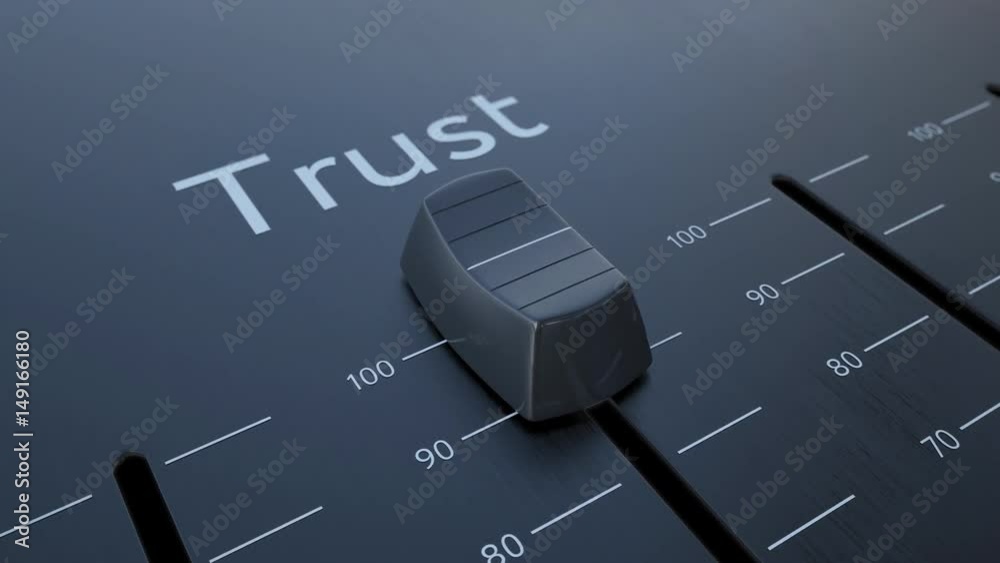 Sliding fader with trust inscription, macro. Conceptual 4K clip