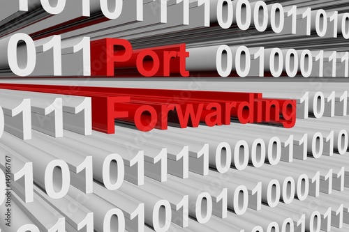 Fotografija Port forwarding in the form of binary code, 3D illustration