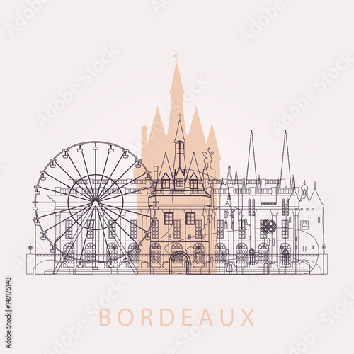 Outline Bordeaux skyline with landmarks. 