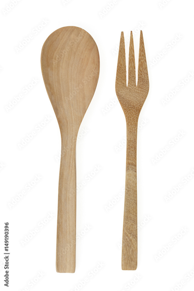 Wooden spoon and fork isolated on white background. Wooden spoon and fork isolated on white background.