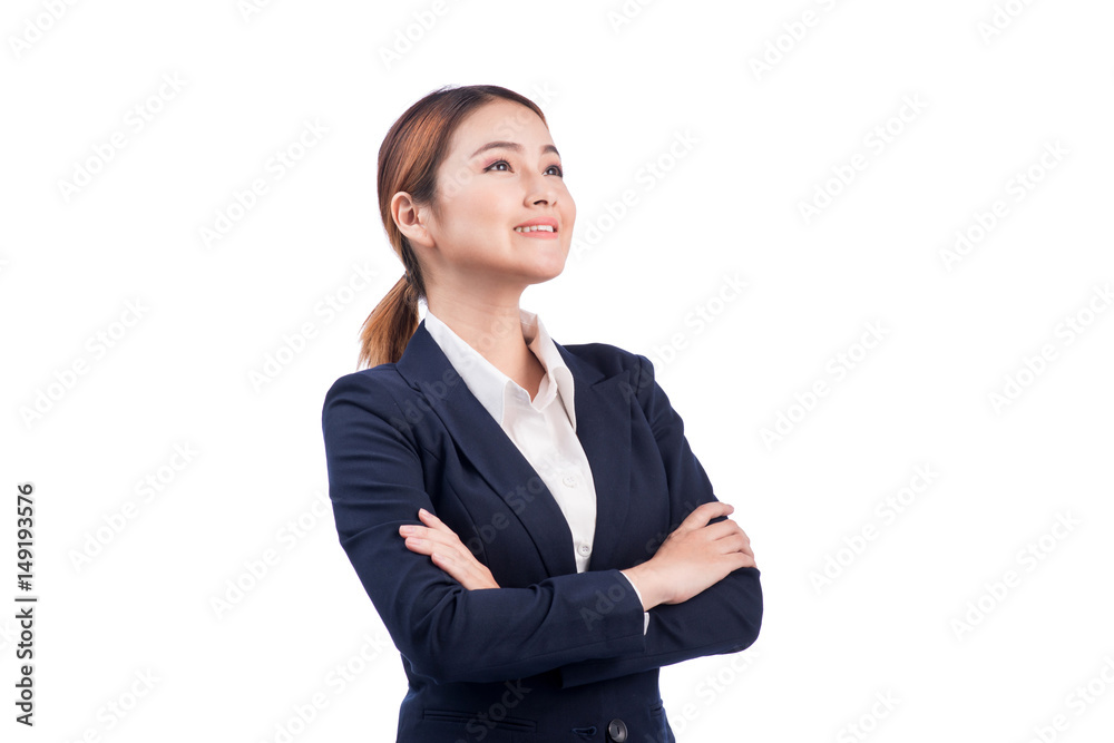 Business young asian woman portrait. Crossed arms. Isolated on White. Business young asian woman portrait. Crossed arms. Isolated on White.