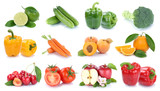 Obst und Gemüse Früchte Apfel Orange Tomaten Farben Limone frische Collage Freisteller freigestellt isoliert