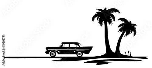 Silhouette Oldtimer und Palmen