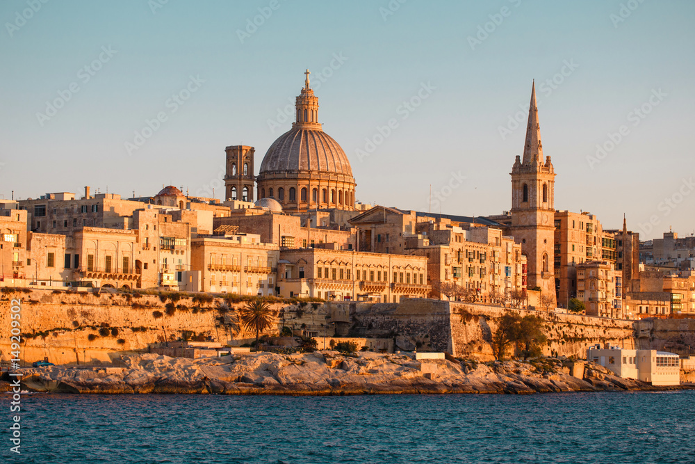 Valletta cityscape closeup at sunset, Malta, EU