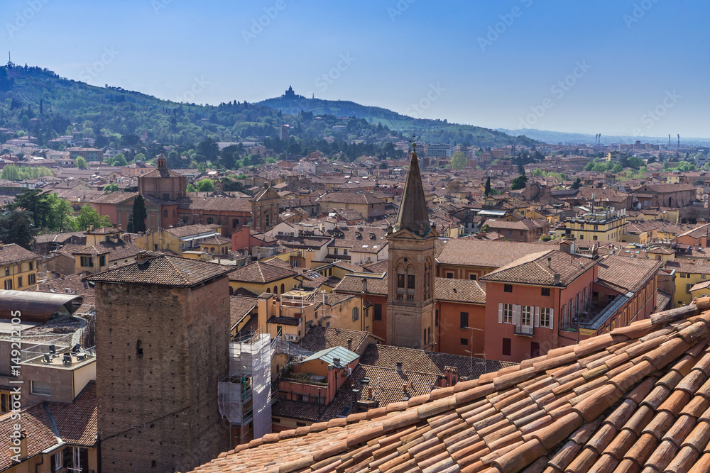 Scenic view of Bologna rooftops from San Petronio Cathedral, Italy