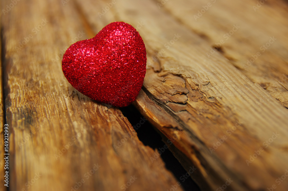 Fototapeta premium Red heart on wood