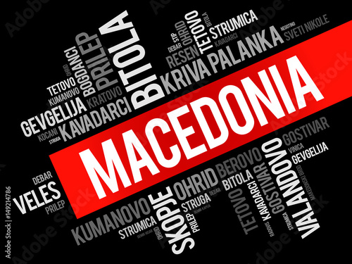 List of cities and towns in the Republic of Macedonia, word cloud collage, business and travel concept background