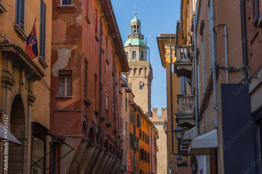 Medieval streets of Bologna old town, Italy
