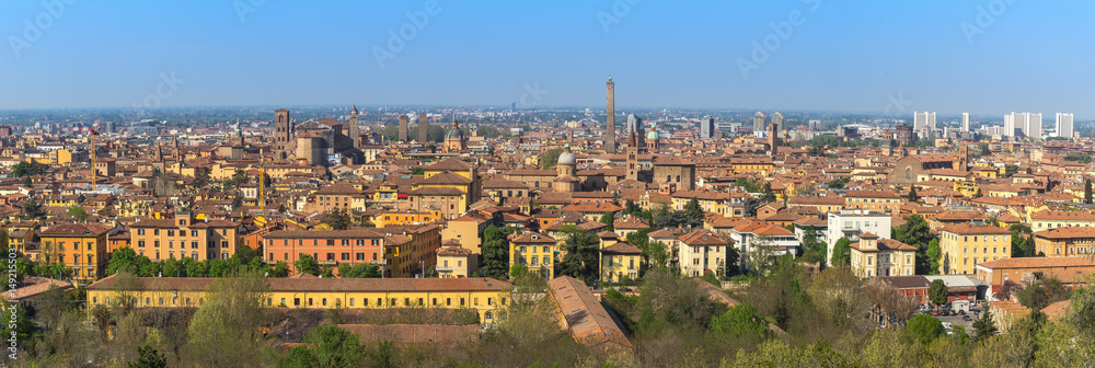Wide panorama of Bologna old town, Italy