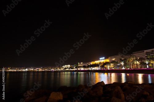 Cannes beach night view, France