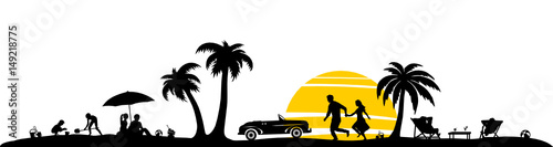 Silhouette Strand Paar Oldtimer