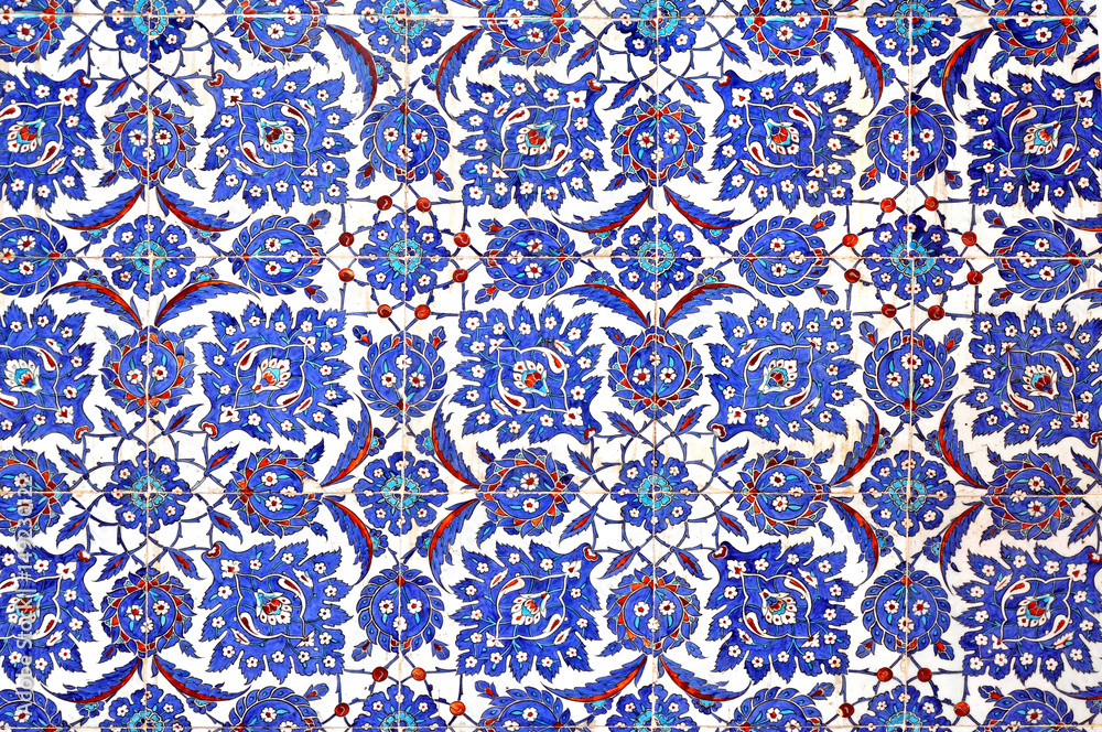 Ancient Ottoman patterned tile composition.