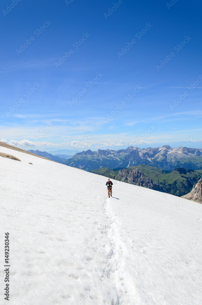 Ascent to marmolada, dolomites, Italy.