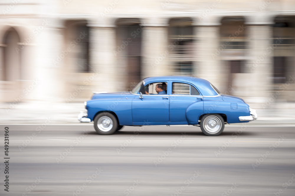 Motion blur zoom view of the Malecon seafront street in Havana, Cuba