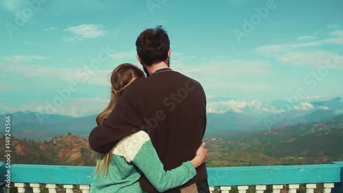 Couple admiring Himalaya mountains