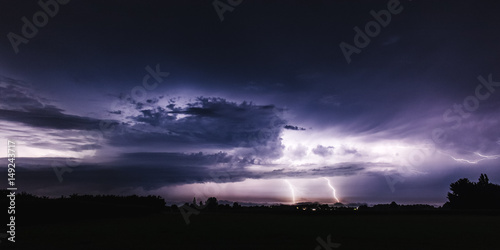 summer supercell at night with ligtning