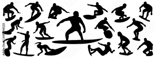 Surfing Silhouette, vector set of surfer silhouette, surf vector pack