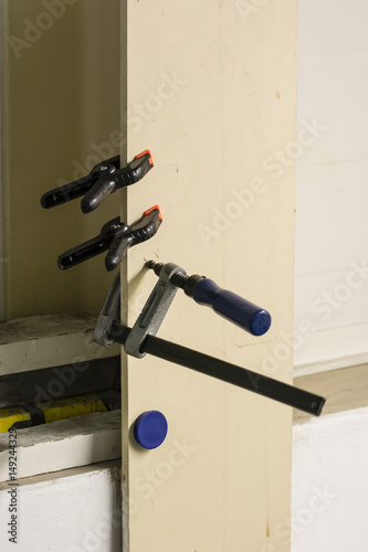 Plastic clamps and a large metal clamp.