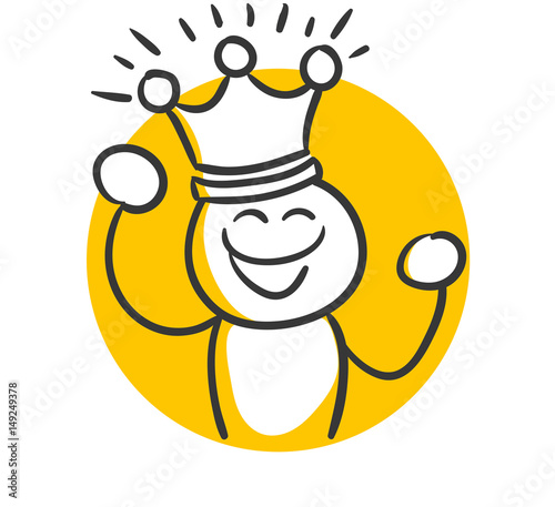 Gelbe Strichfigur mit Krone hat einen Sieg errungen, Krone Icon
