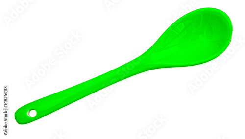 Ceramic green spoon isolated on white background.