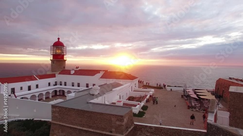 Aerial view of the cliffs of Cape St. Vincent before sunset. Portugal. Region Algarve