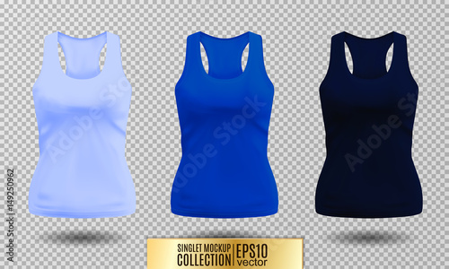 Blank sport tank top for women template set.