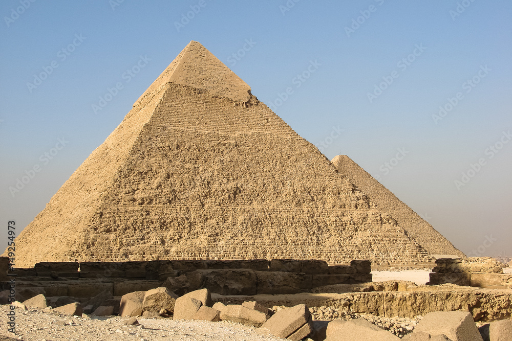 View of the Pyramids of Khafre and Khufu in Giza View of the Pyramids of Khafre and Khufu in Giza