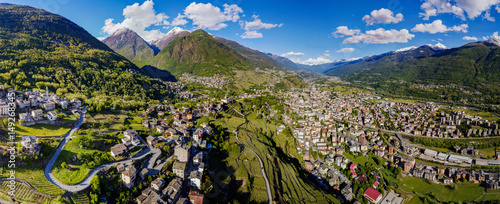 Valtellina (IT) - Vista aerea panoramica di Sondrio e frazioni photo