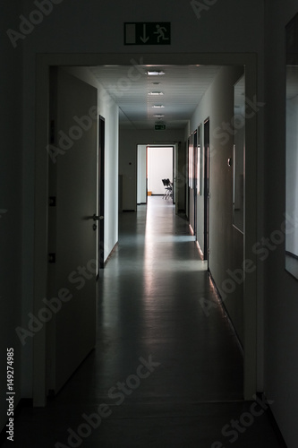 Dark Hallway Light at End Highlight Silence Mysterious Office Daytime Lights Off