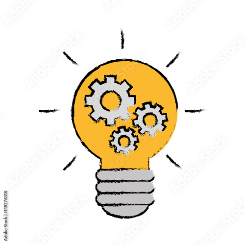 bulb with gears icon over white background. colorful design. vector illustration