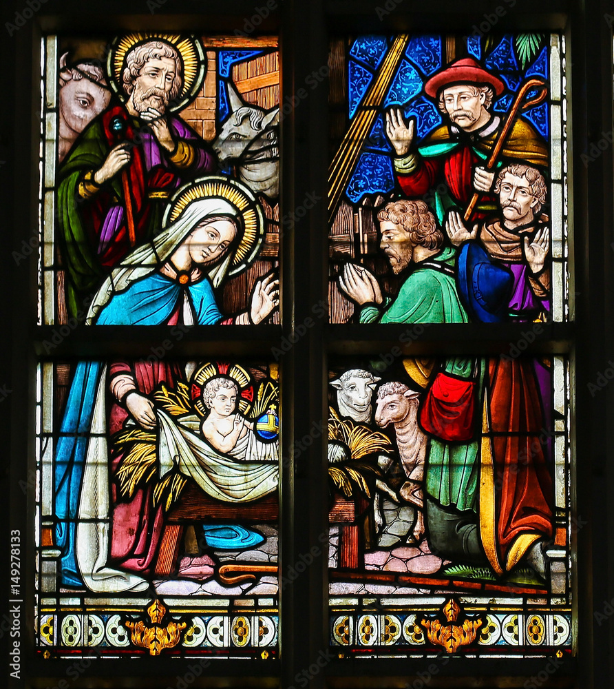 Stained Glass - Nativity Scene at Christmas