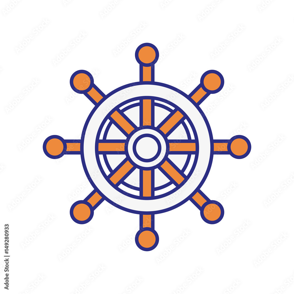 emblem with rudder wheel icon over white background. sea lifestyle concep. vector illustration